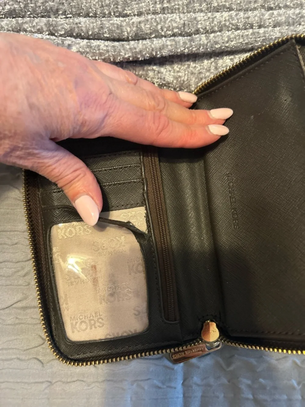 Michael Kors Brown Coated Canvas Zip Wallet with Gold Hardware
